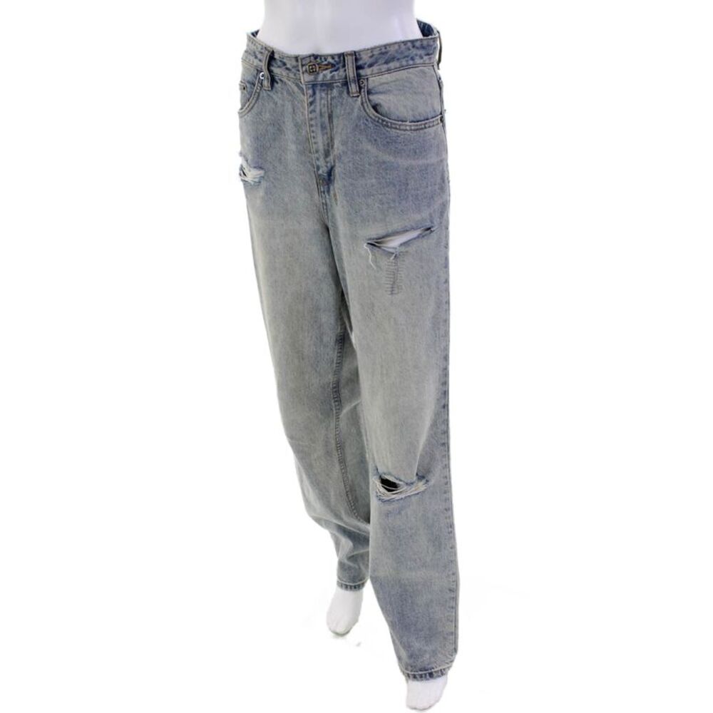 Tsubi Womens Cotton Denim Distressed High-Rise Straight Leg Jeans Blue Size 26 - Picture 2 of 5